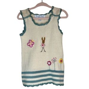 NWT Powell Craft Hand Knit Easter Bunny Dress 6 - 12 month Appliqué Details